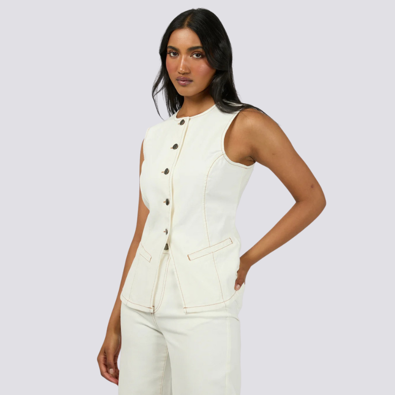 Lena Denim Vest - Vintage White
