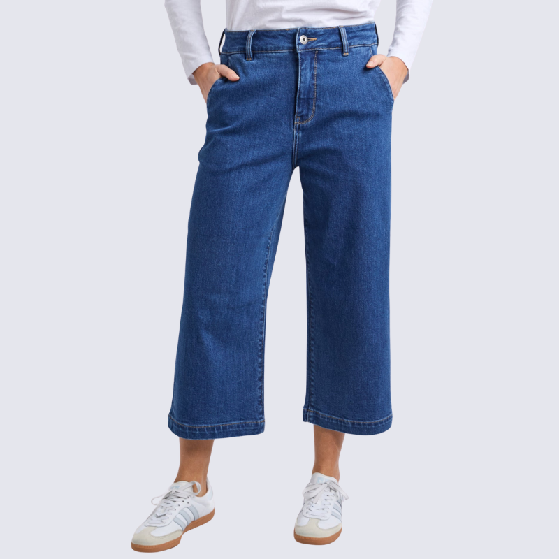 Sidney Cropped Wide Leg Jean Dark Blue Wash