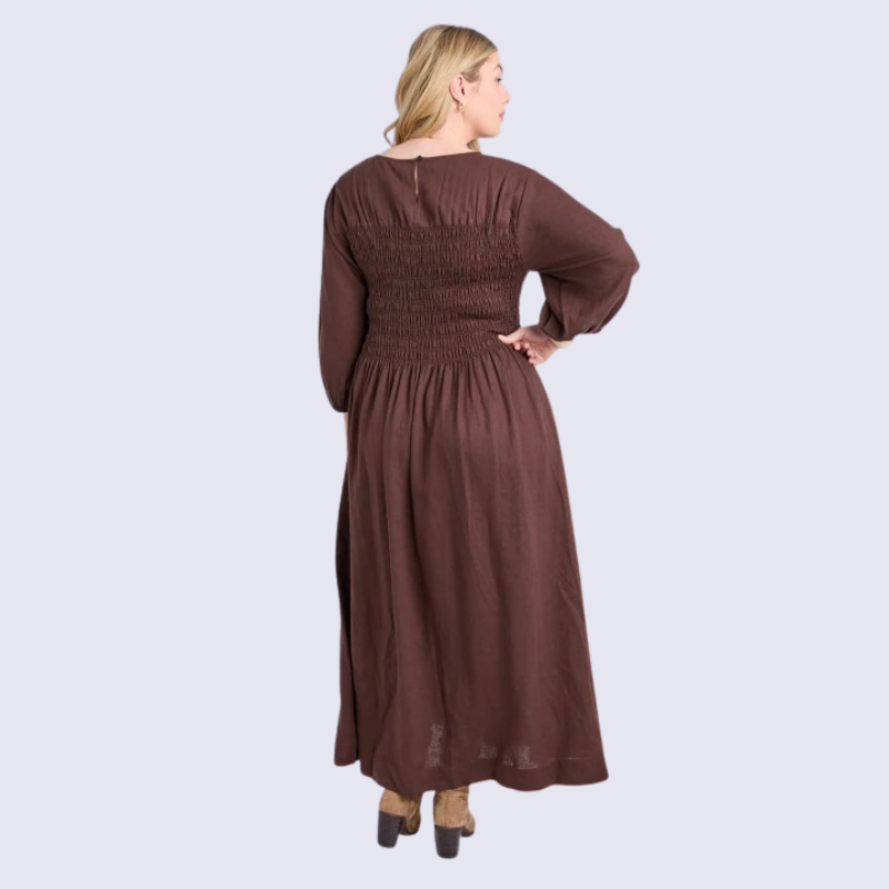 Nora Shirred Dress Chocolate 8