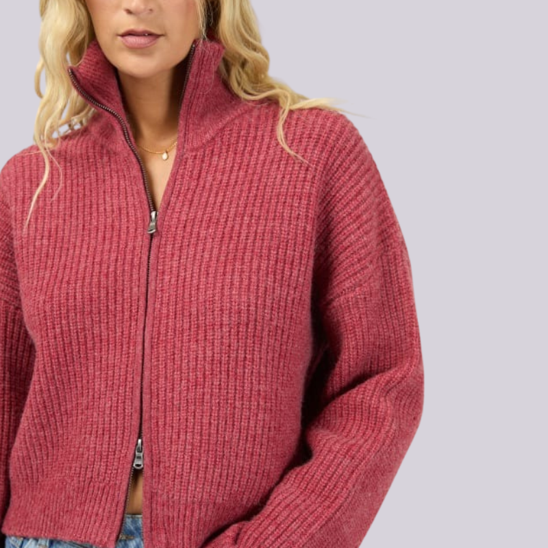 Bridie Knit Zip Through -Berry