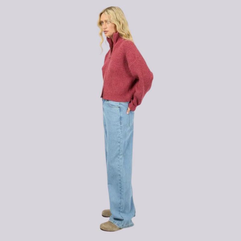 Bridie Knit Zip Through -Berry