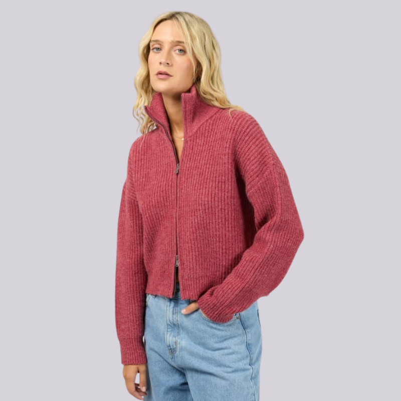 Bridie Knit Zip Through -Berry