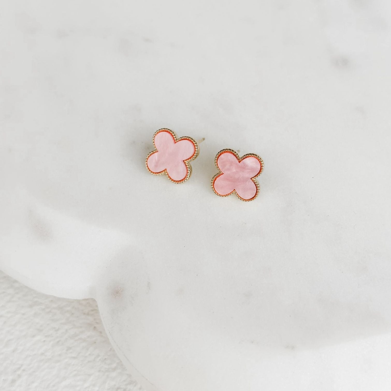 Pink Clover Gold Trim Earrings