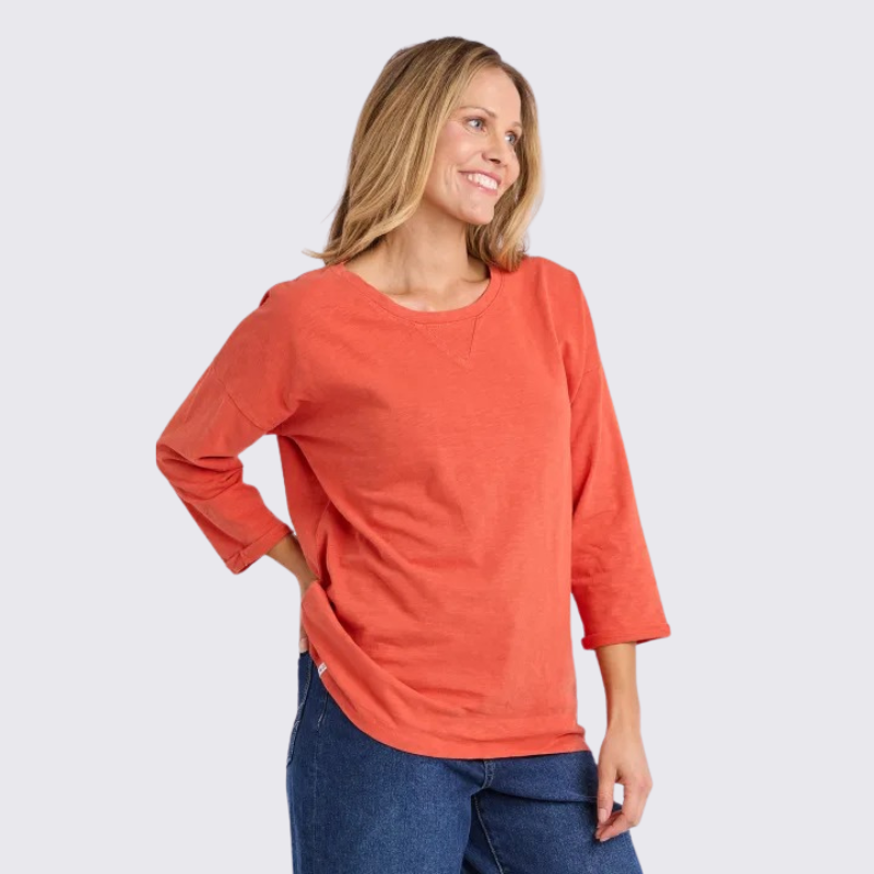 Annie 3/4 slv Tee - Burnt Orange