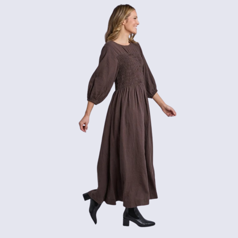 Nora Shirred Dress Chocolate 8