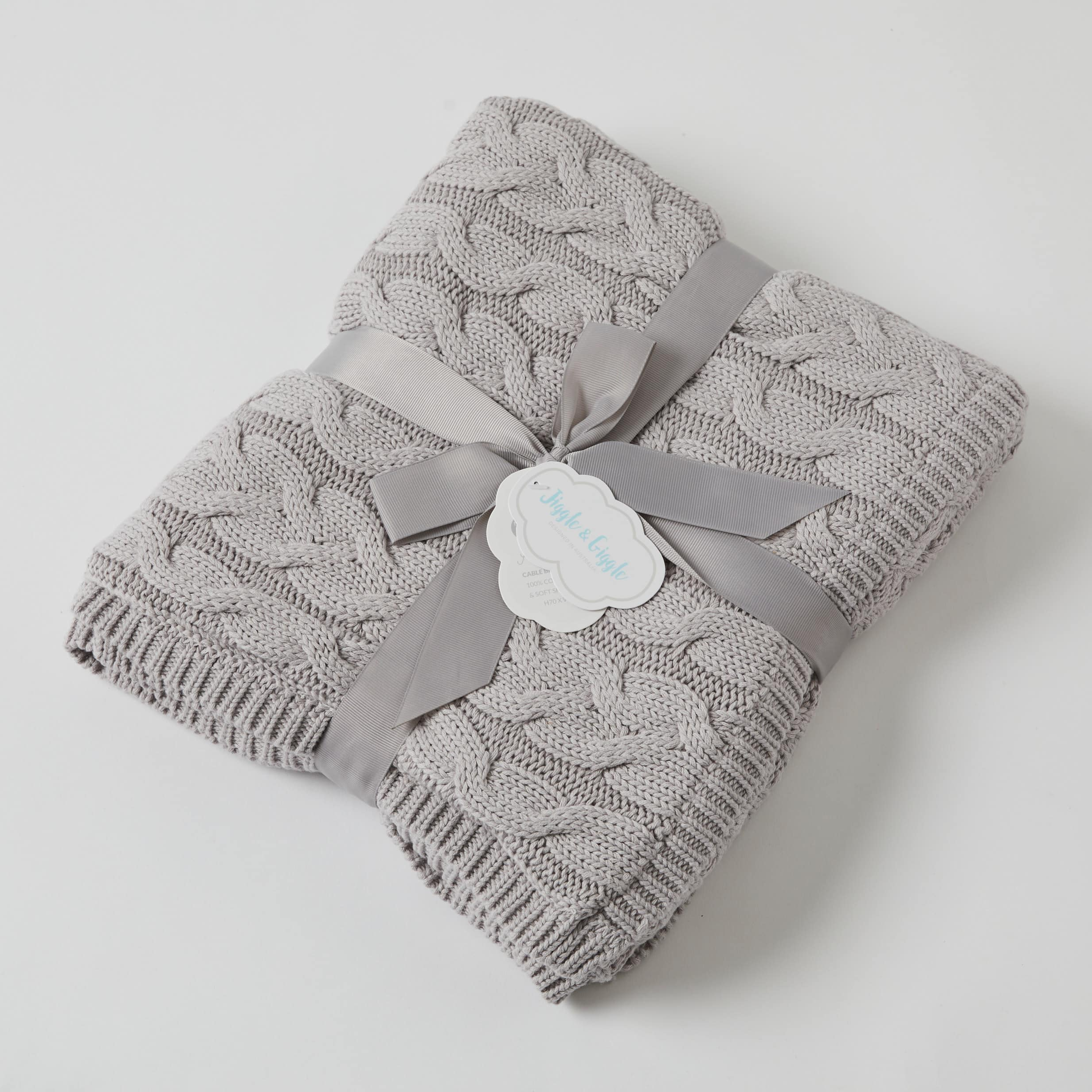 Pilbeam Aurora Cable Knit Baby Blanket Grey