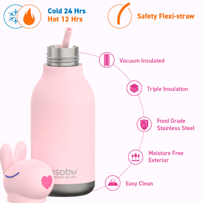 AS Bestie Bottle Bunny Double Wall Insulated Bottle 460ML Pink