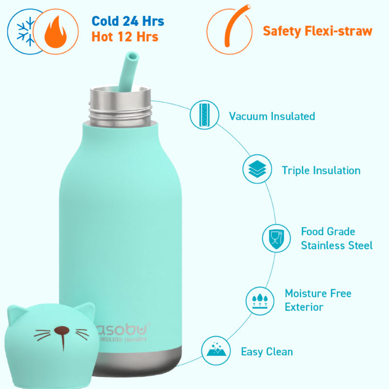 AS Bestie Bottle Cat Double Wall Insulated Bottle 460ML Teal