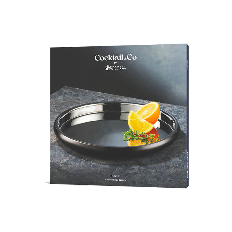Cocktail n Co Royce Round Tray 32.5x3.5cm Black Silver