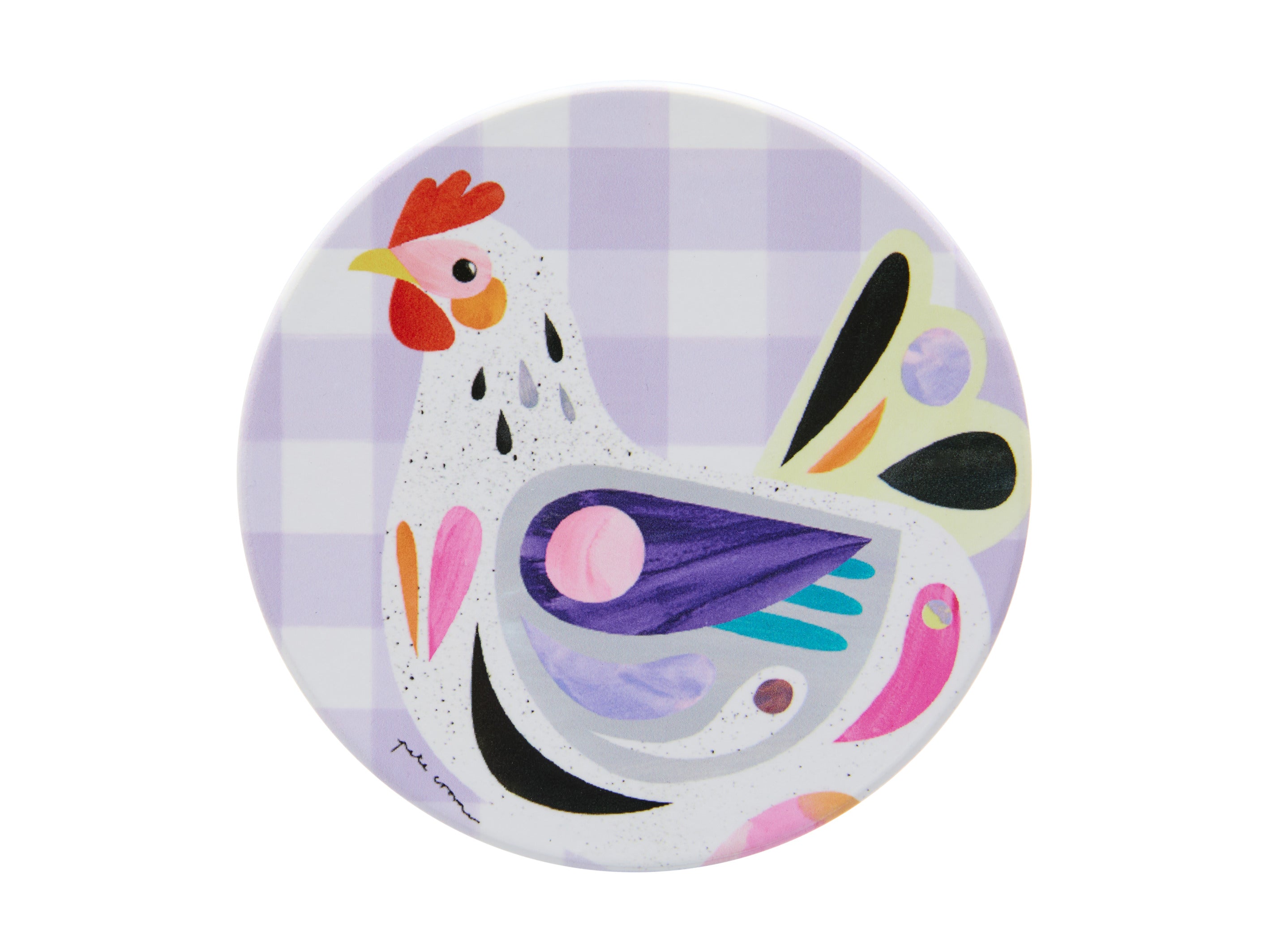 Pete Cromer Barn Friends Ceramic Round Coaster 10cm Purple Chook