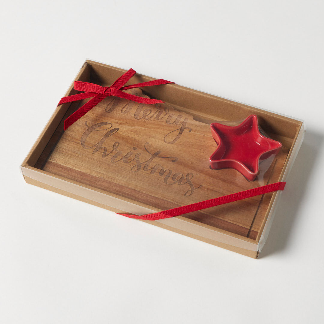 Christmas Serving Board With Condiment Bowl Set