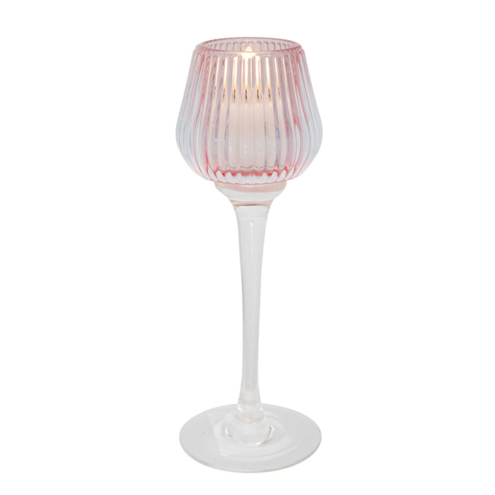Amelia Glass Ribbed Votive Medium Pink