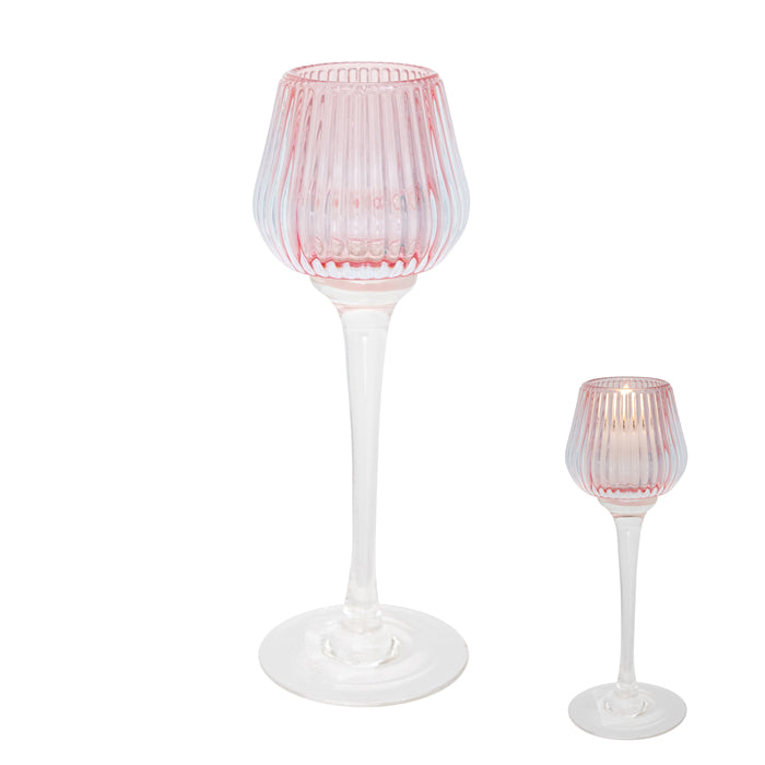 Amelia Glass Ribbed Votive Medium Pink