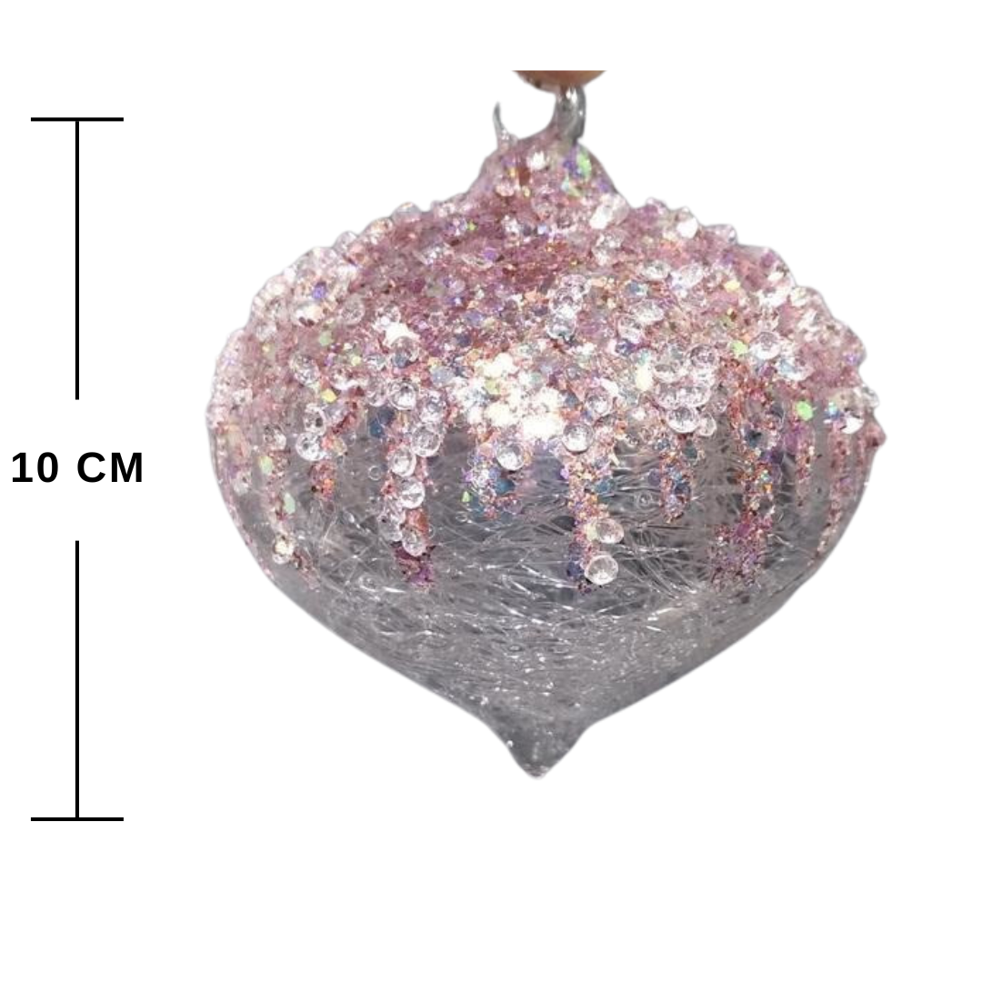 Clear with Pink Frosted Icing Glass Bauble