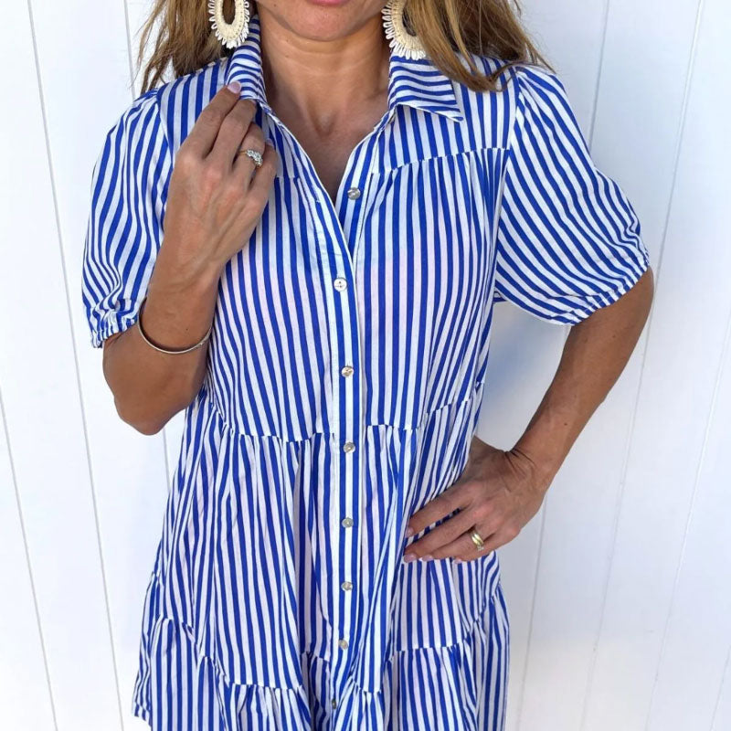 Navy Stripe Tiered Dress L