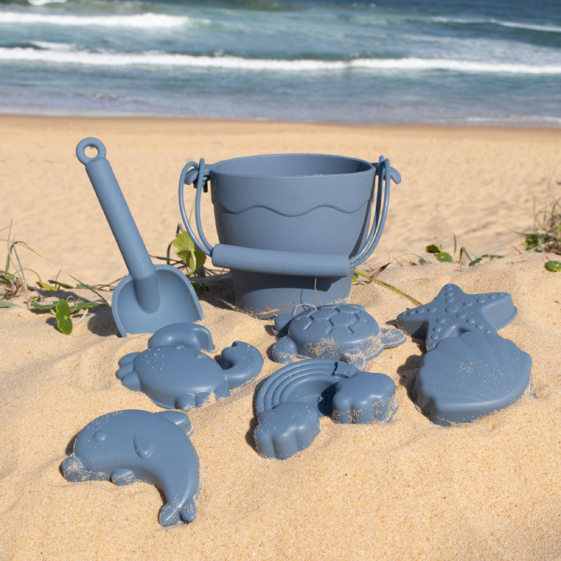 Silicone 8Pc Bucket & Spade Set Steel Blue