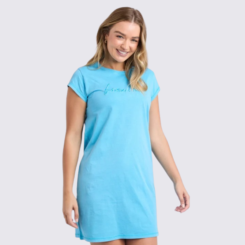 Signature Embroidery Tee Dress Aqua