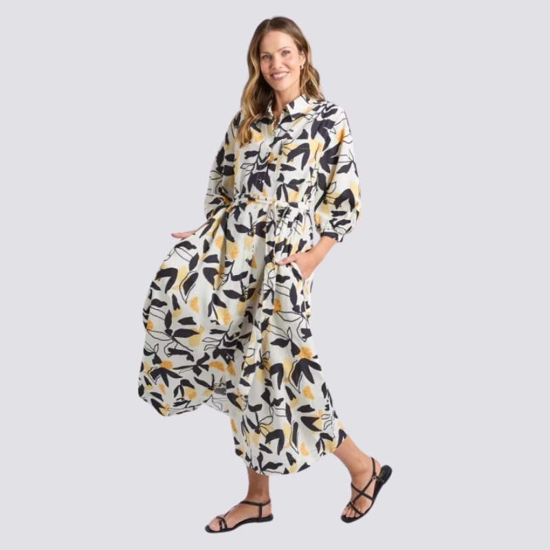 Limone Dress Leaf Print