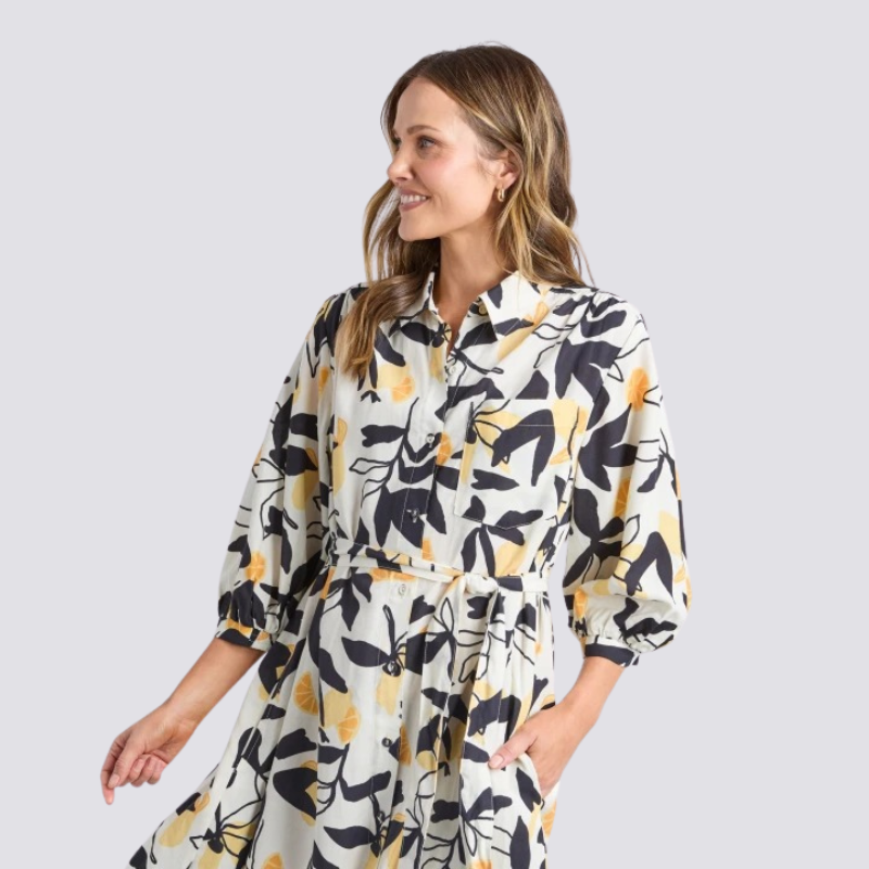 Limone Dress Leaf Print