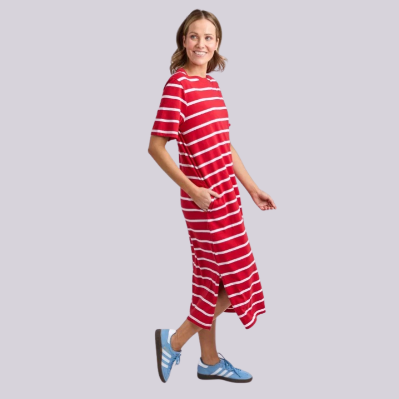 Crimson Tee Dress - Cranberry /white Stripe