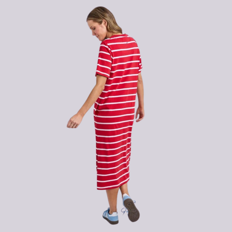 Crimson Tee Dress - Cranberry /white Stripe