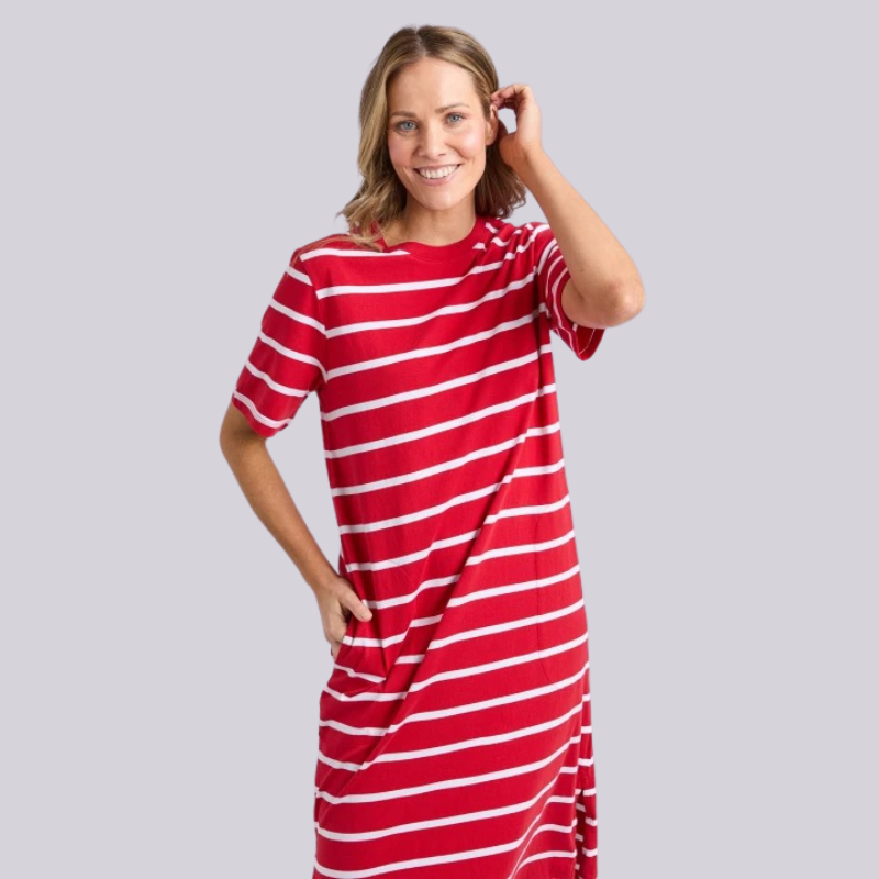 Crimson Tee Dress - Cranberry /white Stripe