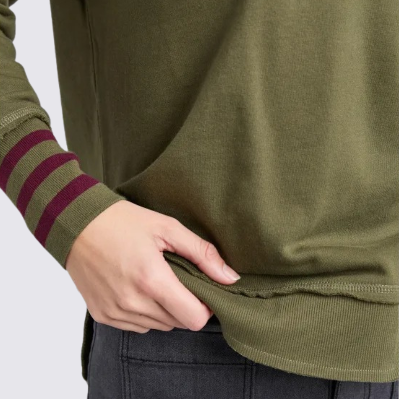 Alex Stripe Cuff Crew Moss