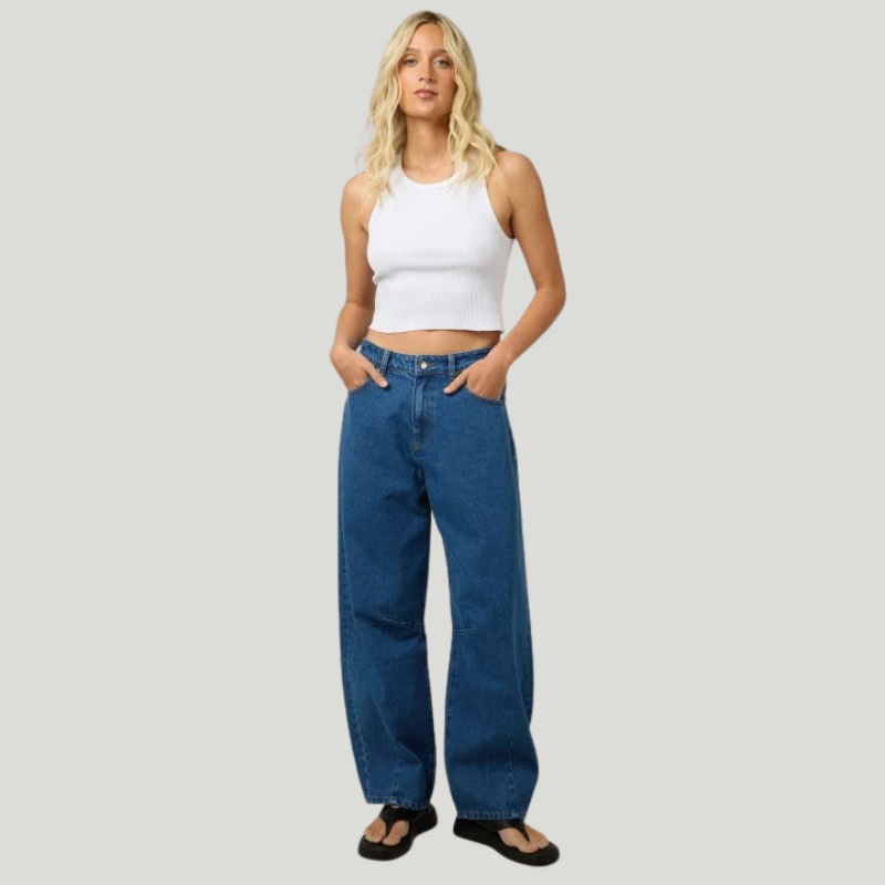 Hallie Barrel Leg Jean Denim