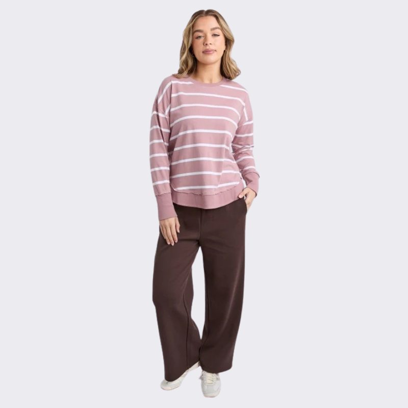 Farrah Stripe Long Sleeve - Woodrose / Wht Stripe