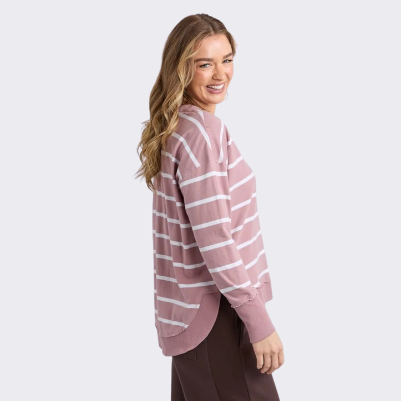 Farrah Stripe Long Sleeve - Woodrose / Wht Stripe