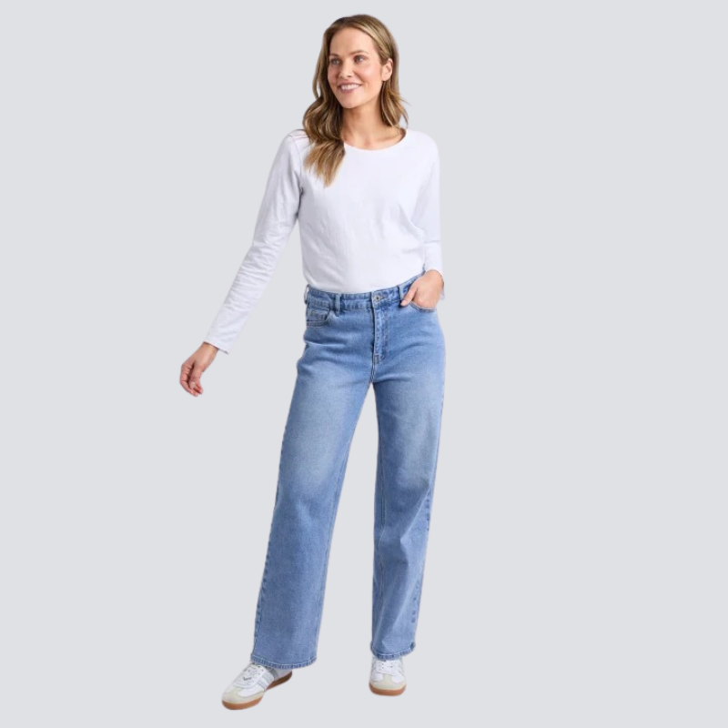 Evie Straight Leg Jean - Mid Blue Wash