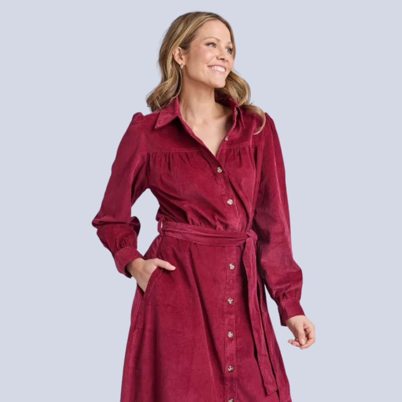 Serena Cord Dress Maroon