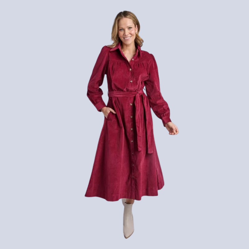 Serena Cord Dress Maroon