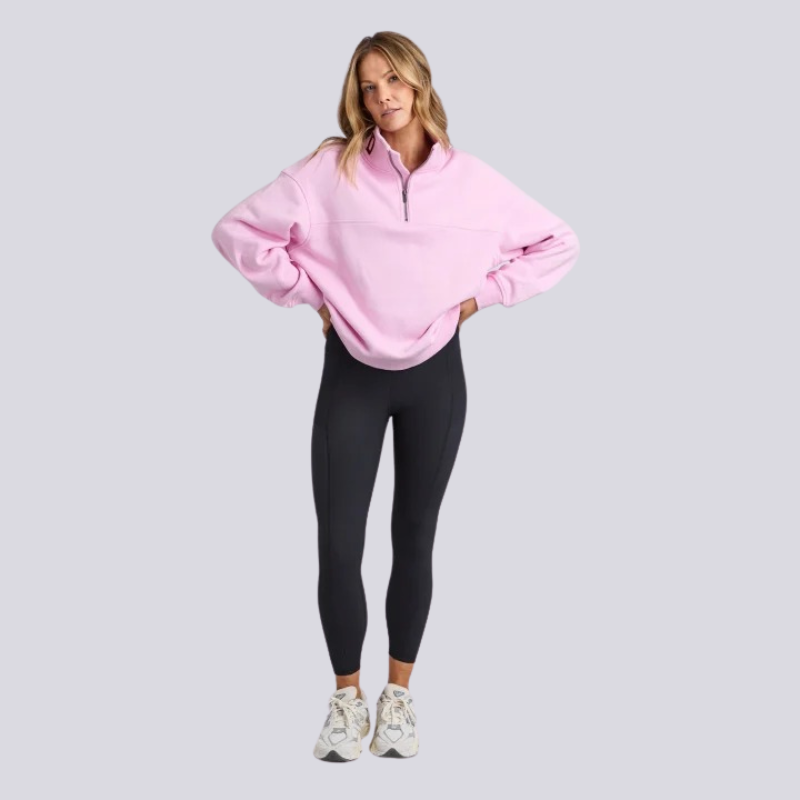 College Contrast Zip Crew Pale Pink/ Port