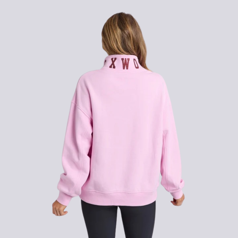 College Contrast Zip Crew Pale Pink/ Port