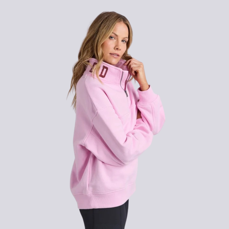 College Contrast Zip Crew Pale Pink/ Port