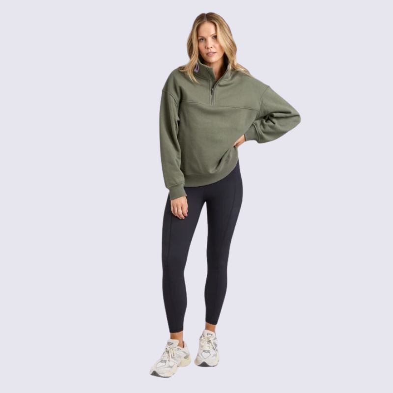 College Contrast Zip Crew Khaki With Lilac
