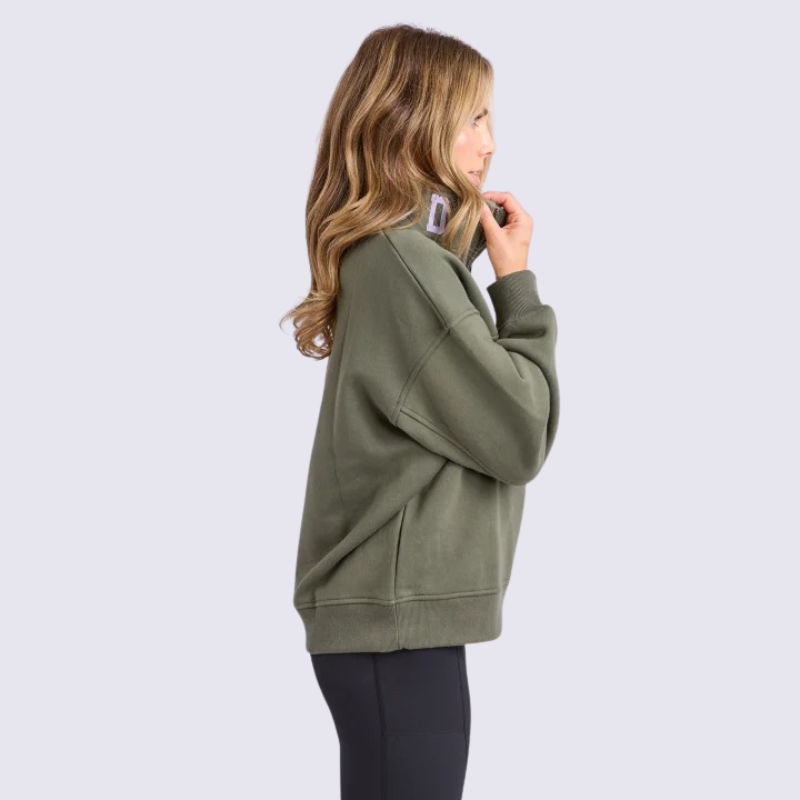 College Contrast Zip Crew Khaki With Lilac