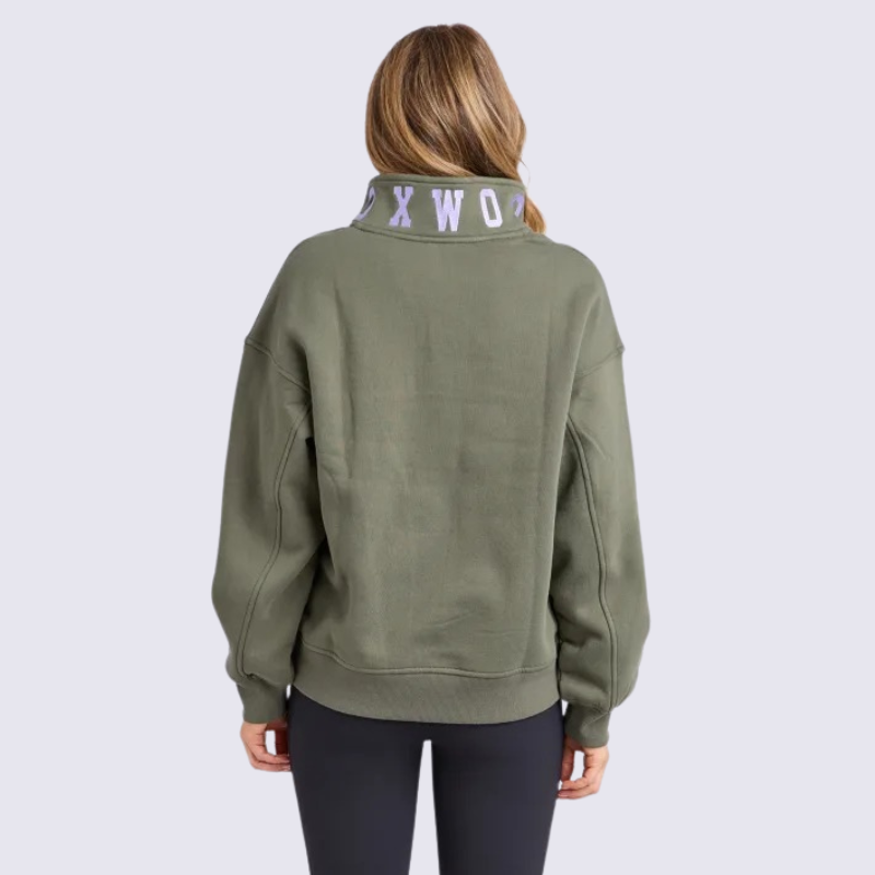 College Contrast Zip Crew Khaki With Lilac