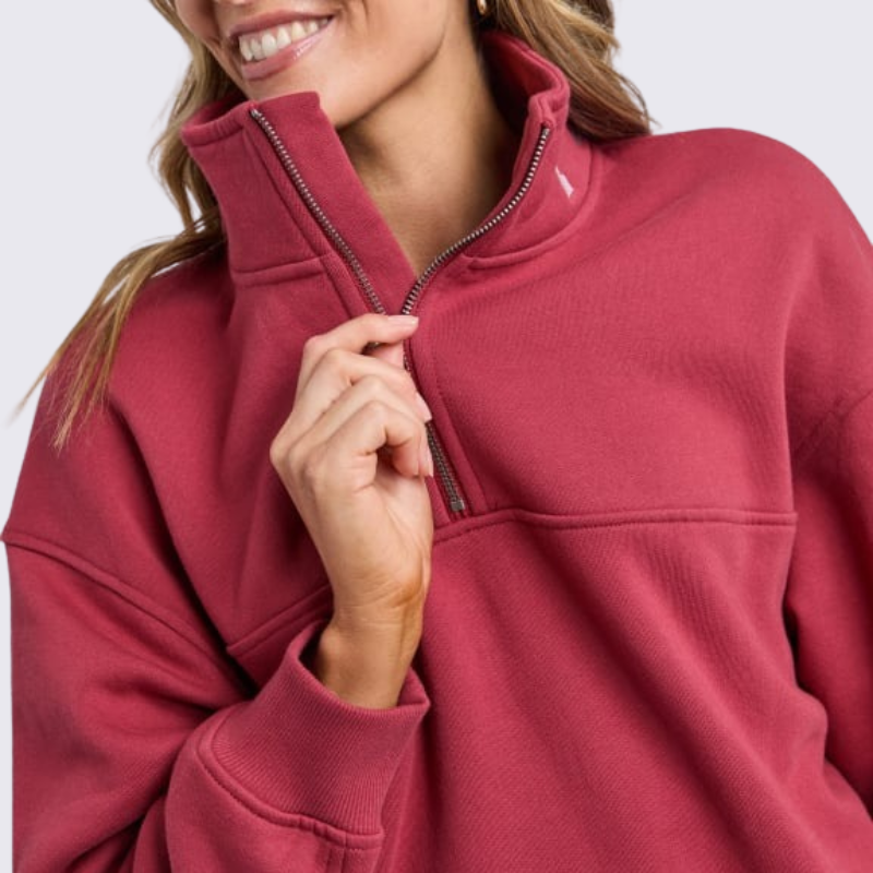 College Contrast Zip Crew Rust With Pink
