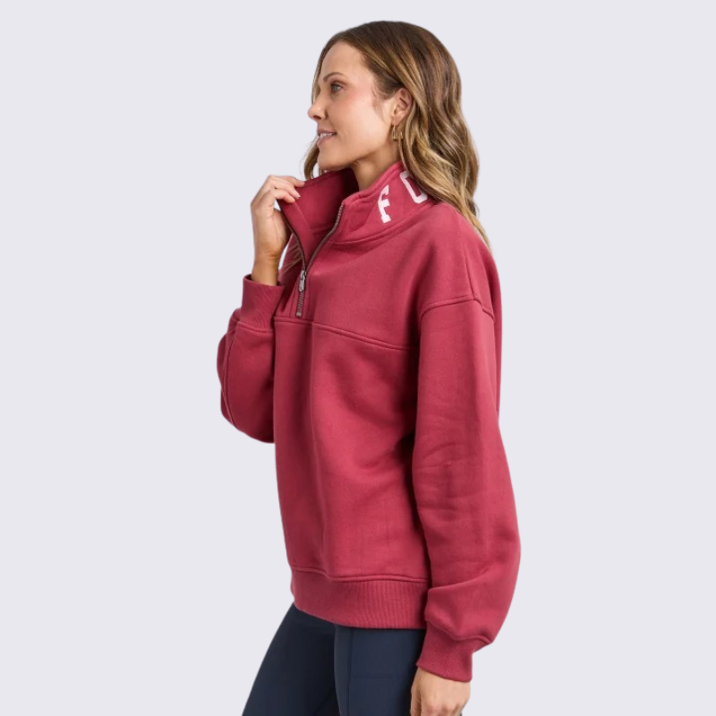 College Contrast Zip Crew Rust With Pink