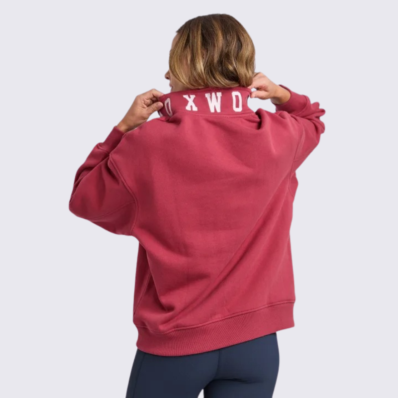 College Contrast Zip Crew Rust With Pink