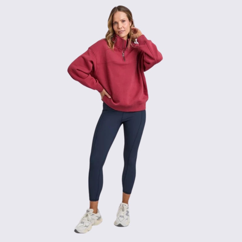 College Contrast Zip Crew Rust With Pink