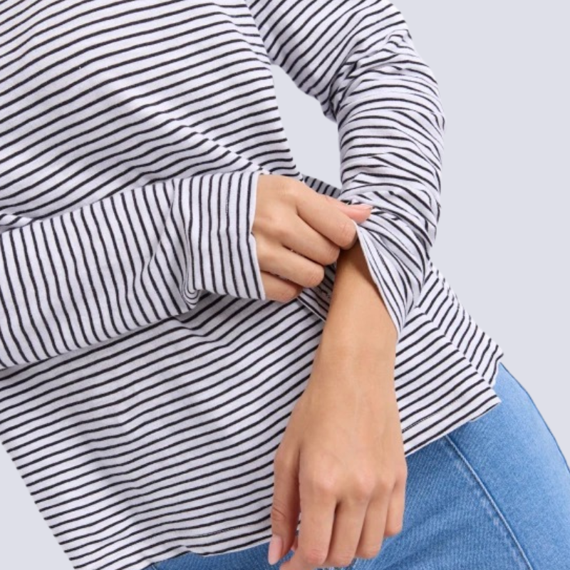 Hutch L/S Tee - White W Black Stripes