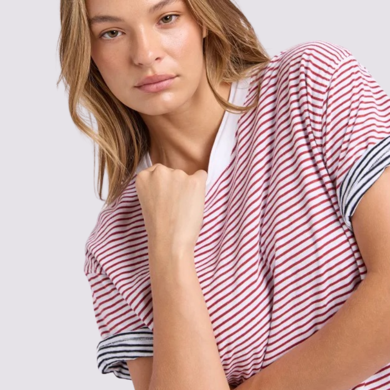 Hutch Stripe Tee - Russet Brown/White Stripe