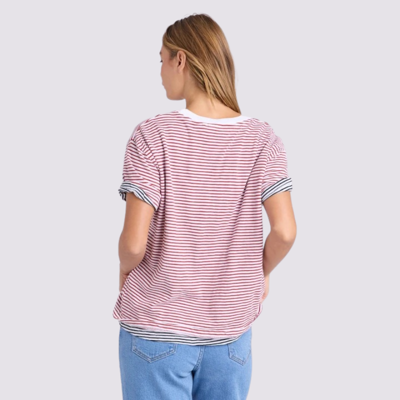 Hutch Stripe Tee - Russet Brown/White Stripe