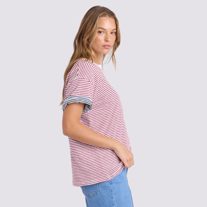 Hutch Stripe Tee - Russet Brown/White Stripe