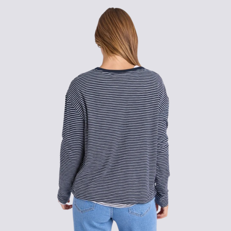 Hutch L/S Tee Navy/Wht Str