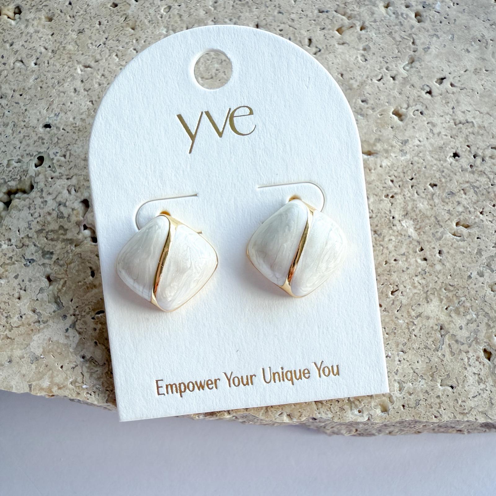 White w Gold Swirl Enamel Earrings