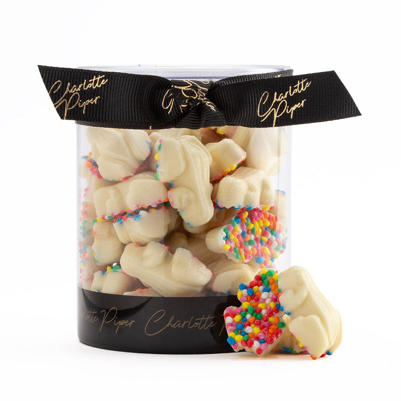 White Chocolate Tiny Frogs with Sprinkles